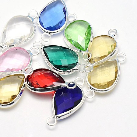 Silver Color Plated Brass Glass Teardrop Links connectors GLAA-J010A-S-1