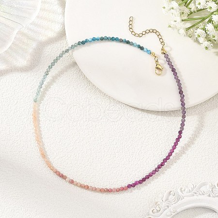 3MM Natural Apatite & Amethyst & Rhodonite & Sunstone & Ruby Faceted Round Beaded Necklaces NJEW-JN06431-1