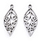 Non-Tarnish 304 Stainless Steel Pendants, Laser Cut, Leaf Charm, Stainless Steel Color, 25x10.5x1.5mm, Hole: 1.6mm