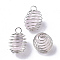 Iron Wrap-around Spiral Bead Cage Pendants, with Natural Rose Quartz Beads inside, Round, Platinum, 21x24~26mm, Hole: 5mm