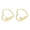 Brass Huggie Hoop Earrings, Heart with Word Love, for Valentine's Day, Golden, 29x32x2mm, Pin: 1mm