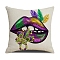 Mardi Gras Carnival Theme Linen Pillow Covers, Cushion Cover, for Couch Sofa Bed, Square, Lip, 450x450x5mm