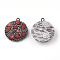 Polymer Clay Rhinestone Pendants, with Gemstone Chip and PU Leather, Half Round, FireBrick, 26x23x8mm, Hole: 1.5mm