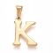 304 Stainless Steel Pendants, Golden, Initial Letter.K, 20x15x1.8mm, Hole: 3x7mm