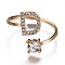 Alloy Cuff Rings, Open Rings, with Crystal Rhinestone, Golden, Letter.D, US Size 7 1/4(17.5mm)