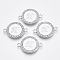 Alloy Enamel Links Connectors, with Crystal Rhinestones, Flat Round with Letter, Silver Color Plated, Letter.H, 22x16x2mm, Hole: 1.8mm