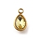 304 Stainless Steel Pendants, with Rhinestone, Real 18K Gold Plated, Ion Plating(IP), Teardrop, Citrine, 10.5x5.5x0.5mm, Hole: 1.8mm