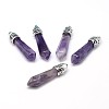 Bullet Platinum Plated Alloy Natural Amethyst Pointed Pendants G-F228-06F-RS-1