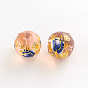 Flower Picture Transparent Glass Round Beads GFB-R004-14mm-M18-2