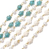 2Pcs 2 Colors Synthetic Turquoise & Glass Pearl Link Chains AJEW-JB01594-01-1