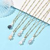 Ocean Natural Cultured Freshwater Pearl & Round Shell Pearl Beaded Pendant 304 Stainless Steel Satellite Chain Necklaces for Women NJEW-JN06039-1