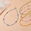 Resin Evil Eye & Glass Seed Beaded Necklace for Women NJEW-JN04243-2