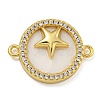 Rack Plating Brass Micro Pave Clear Cubic Zirconia Flat Round Connector Charms KK-I718-47G-02-1