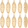 10Pcs 304 Stainless Steel Feather Pendants STAS-BBC0009-99-7