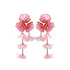 Alloy Cloth Flower Tassel Stud Earrings FS-WG1853D-03-1