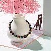 Flat Round with Heart Beaded Stretch Bracelet for Women BJEW-JB07552-03-2