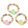 Glass Seed & Acrylic Smiling Face Beaded Stretch Ring RJEW-JR00575-3