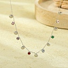 304 Stainless Steel Colorful Cubic Zirconia Flat Round & Shell Shaped Bib Necklaces for Women NJEW-U031-08P-01-1