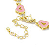 Pink Enamel Heart & Cubic Zirconia Link Chain Bracelet BJEW-P288-14G-4