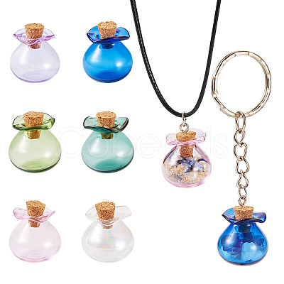 6Pcs 6 Colors Lucky Bag Shape Glass Cork Bottles Ornament AJEW-TA0001-73-1