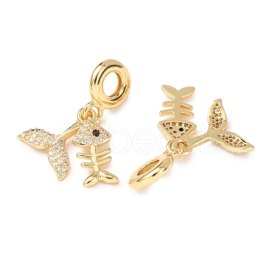 Ocean Brass Micro Pave Clear Cubic Zirconia European Dangle Charms KK-H278-03G-02-1