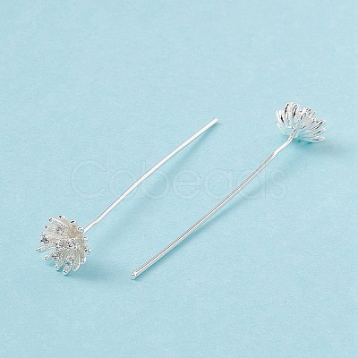 Brass Micro Pave Clear Cubic Zirconia Flower Head Pins LS-KK-G413-01S-1