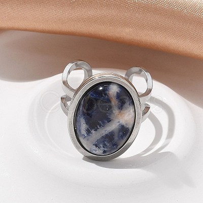 Oval Natural Sodalite Finger Rings RJEW-M062-02P-05-1