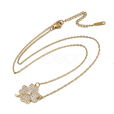 Brass Micro Pave Clear Cubic Zirconia Clover Pendants Necklaces NJEW-K280-02G-1