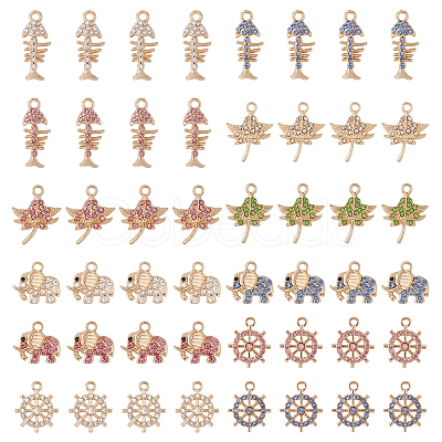 CHGCRAFT 48Pcs 12 Styles Rack Plating Eco-friendly Alloy Rhinestone Pendants FIND-CA0007-95-1