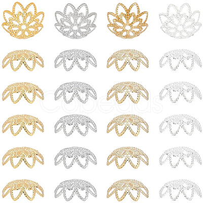 240Pcs 4 Colors Brass Fancy Bead Caps KK-PA0001-27-1