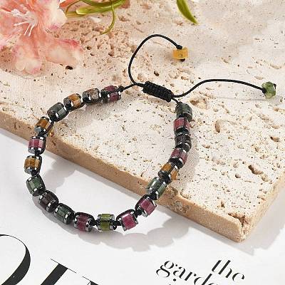 Adjustable Natural Multicolor Tourmaline and Non-magnetic Synthetic Hematite Braided Bead Bracelets BJEW-Z090-01J-1
