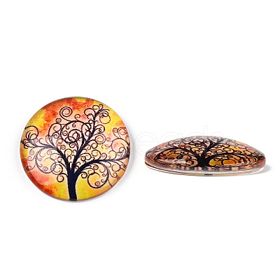 Half Round/Dome Tree Pattern Glass Flatback Cabochons for DIY Projects GGLA-Q037-25mm-M28-05-1