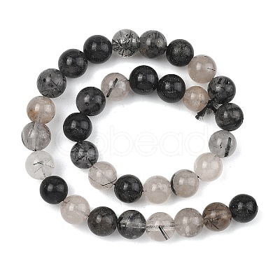 Natural Tourmalinated Quartz/Black Rutilated Quartz Beads Strands G-D361-01A-6-7mm-1