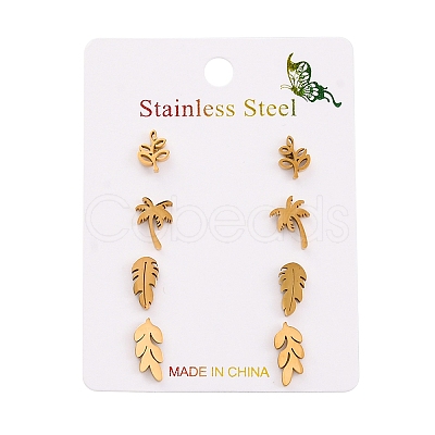 304 Stainless Steel Leaf Stud Earring Kits EJEW-H142-03G-1