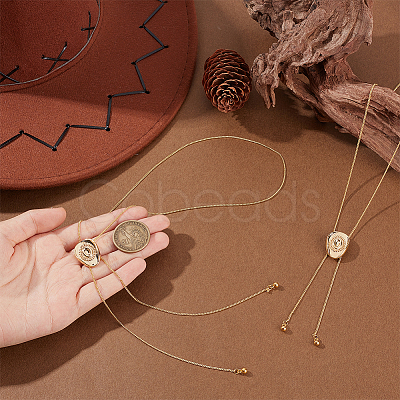 2Pcs Adjustable Brass Curb Chains Cowboy Hat Sweater Lariat Necklaces NJEW-UN0001-78G-1