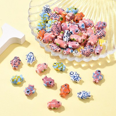 Handmade Fish Porcelain Beads X-PORC-S446-M-1
