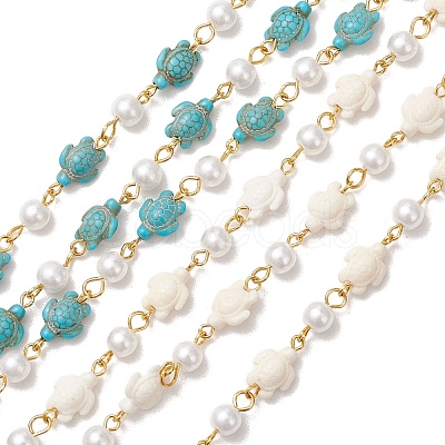 2Pcs 2 Colors Synthetic Turquoise & Glass Pearl Link Chains AJEW-JB01594-01-1
