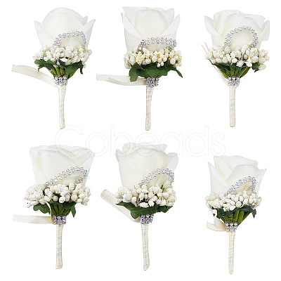 Cloth Rose Flower Boutonniere Brooch with Rhinestone AJEW-WH0258-294C-1