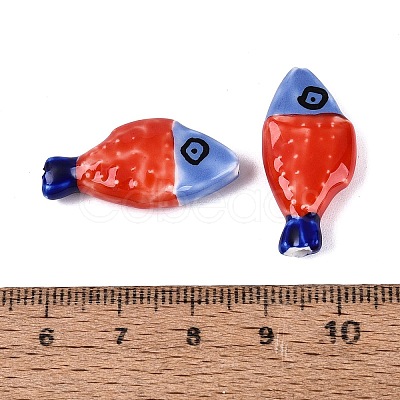 Hand Painted Fish Shaped Porcelain Beads PORC-N013-06G-1