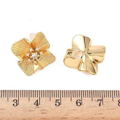 Brass Micro Pave Clear Cubic Zirconia Flower Stud Earrings EJEW-D337-04G-1