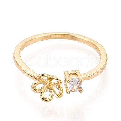 Flower Brass Micro Pave Cubic Zirconia Cup Peg Ring Settings LS-KK-N274-15G-1