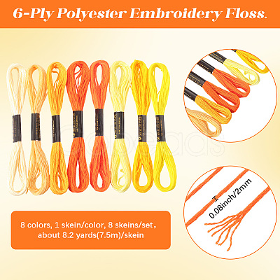 8 Skeins 8 Colors 6-Ply Polyester Embroidery Floss OCOR-CY0002-09G-1