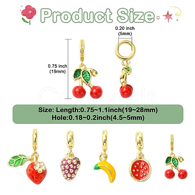 5Pcs 5 Styles Brass Enamel Fruit European Dangle Charms KK-CJ0003-98-1