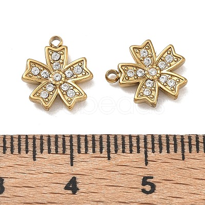 304 Stainless Steel Micro Pave Clear Cubic Zirconia Charms CU-CBAF0F8-03F-G-1