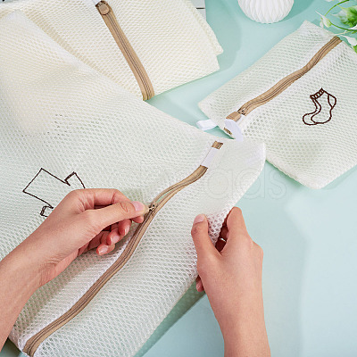 3Pcs 3 Styles Polyester Mesh Zipper Laundry Bags ABAG-TA0002-22-1