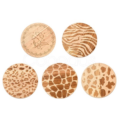 5Pcs 5 Colors Wood Coaster AJEW-CJ0001-67-1