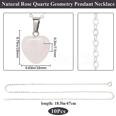 10Pcs Natural Rose Quartz Geometric Pendant Necklace NJEW-BBC0001-17-1