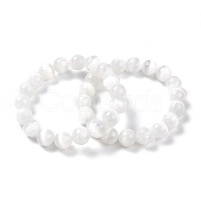 Natural Selenite Beaded Stretch Bracelets BJEW-F414-01C-01-1
