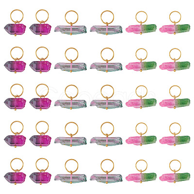 30Pcs 3 Colors Electroplated Natural Quartz Crystal Pendants PALLOY-TAC0227-1