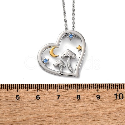 Brass Blue Cubic Zirconia Mushroom Heart Pendant Necklaces for Women LS-NJEW-C067-01P-1